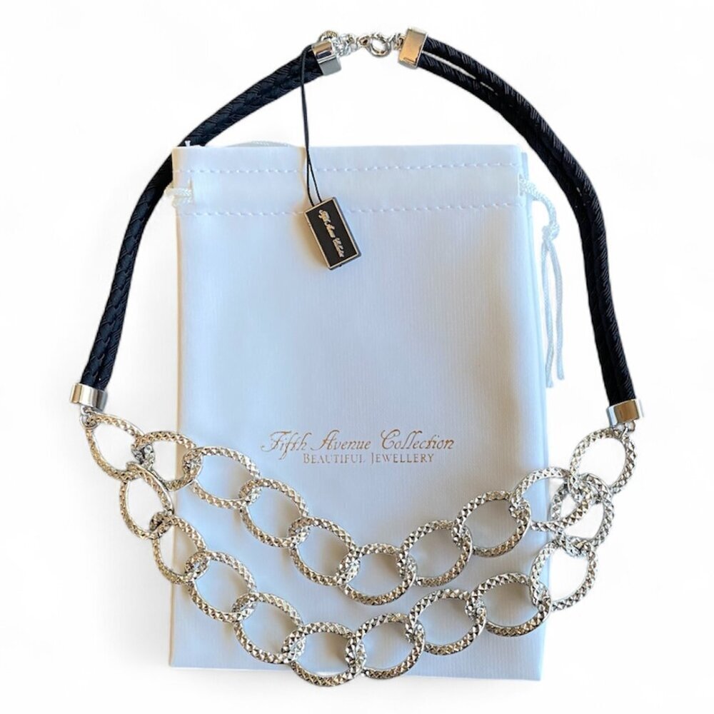 FAC Textured Link Silver Tone Statement Necklace​